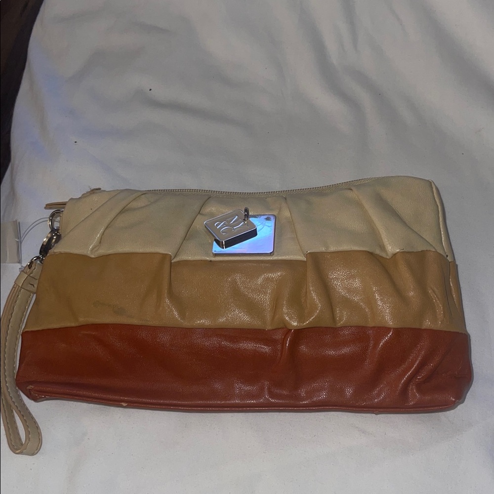 New York & Company Beige Satin Clutch